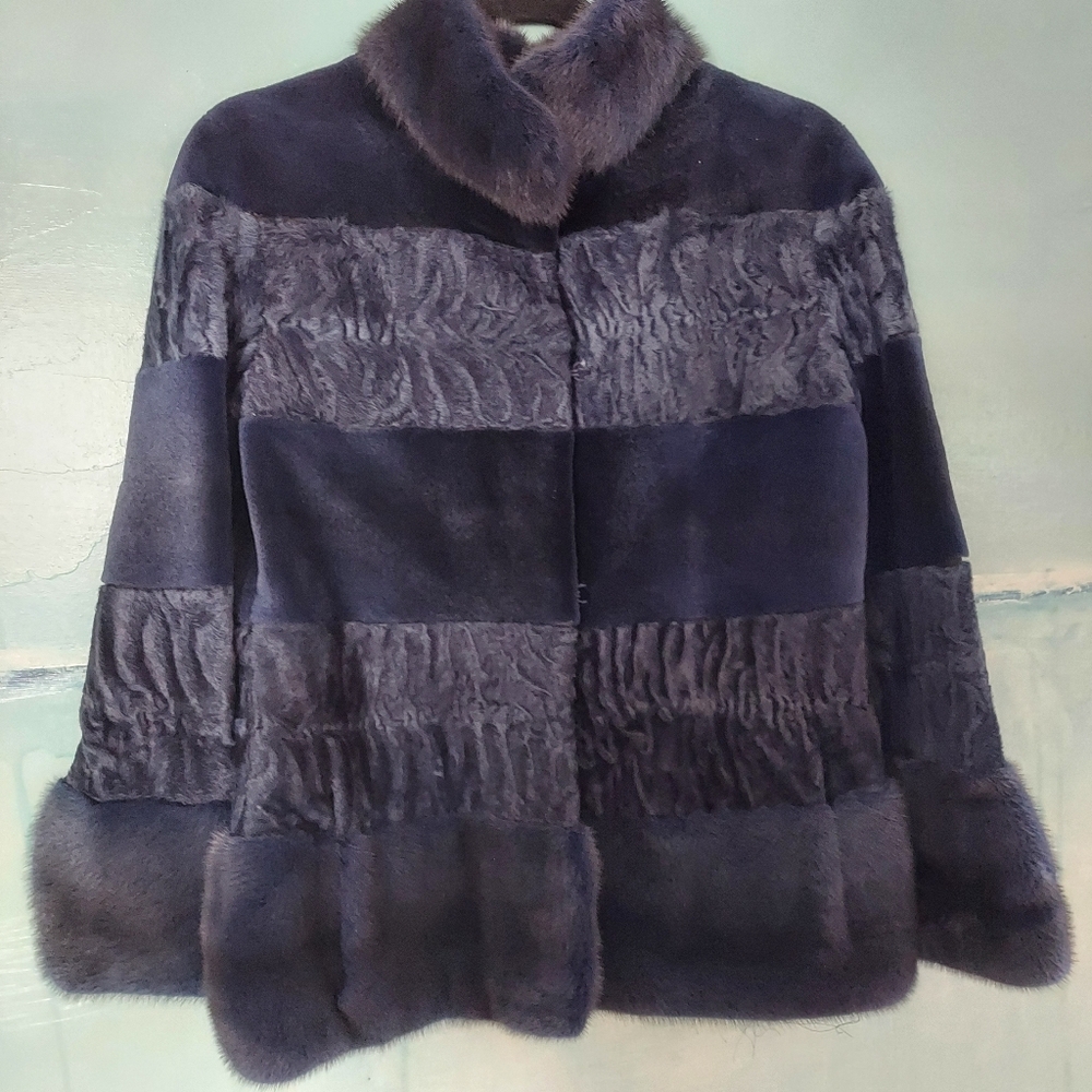 ○$25,000 NEW OSCAR DE LA RENTA FUR BLUE MINK LAMB JACKET US M L - Picture 2 of 15